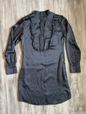 Banana Republic Black Long-Sleeve Silk Dress